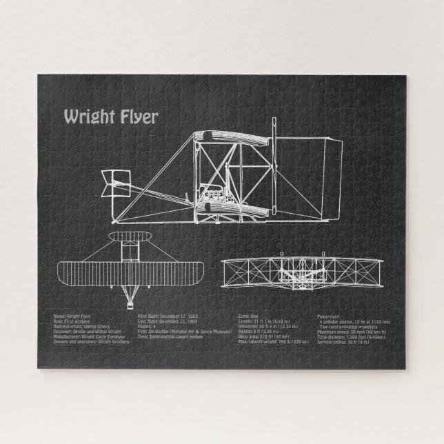 Puzzle Flyer Wright - Plan de dessin du plan d'avion (Horizontal)