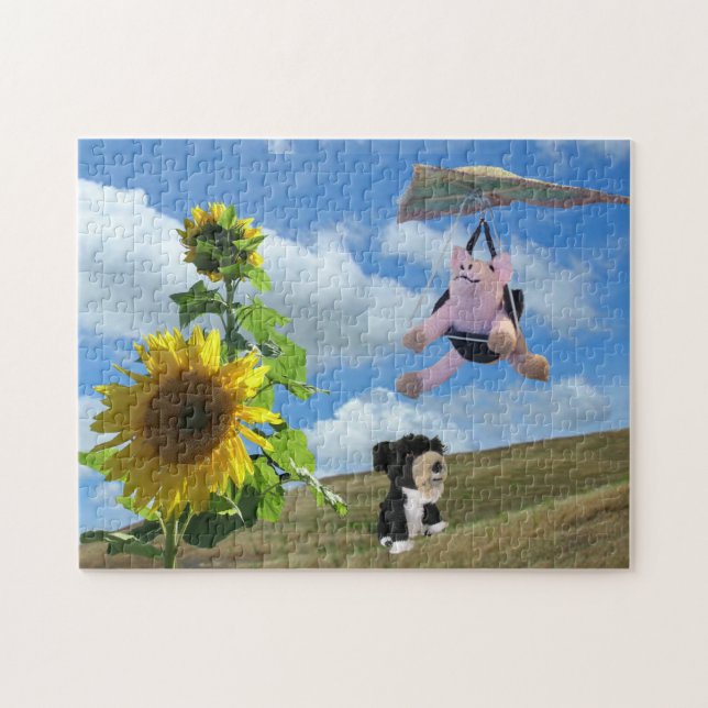 Puzzle - Flying Pig and Dog on Hill (Horizontal)