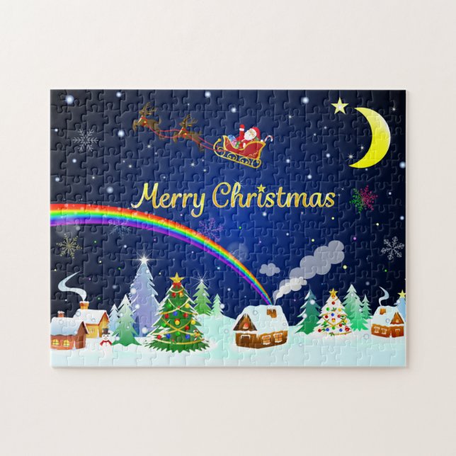 Puzzle Flying Santa Claus with Crescent Moon (Horizontal)