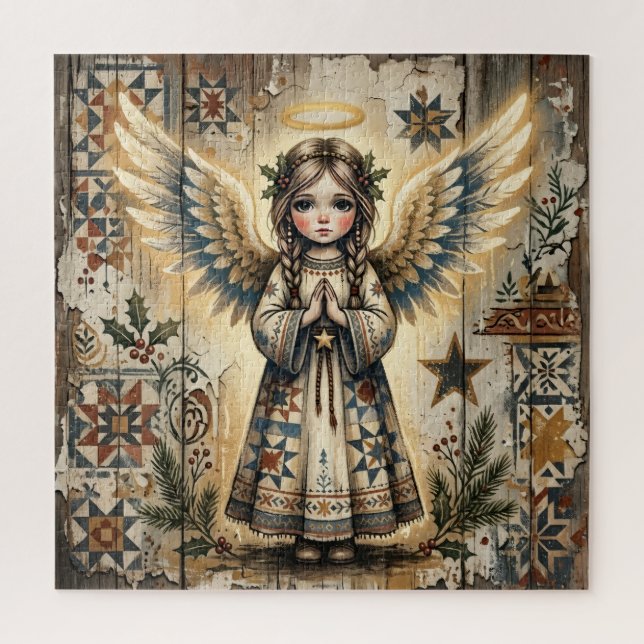 Puzzle Folk Art Ange de Noël (Vertical)
