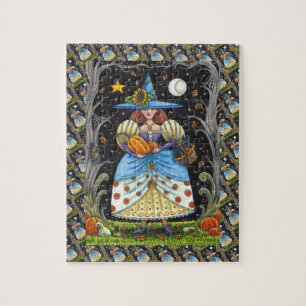 PUZZLE FOLK ART WITTER EN BOIS ÉFFRAYANTS, CHAT NOIR & OW