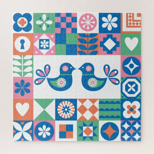 Puzzle Folklore Floral Card : Design scandinave. (Vertical)