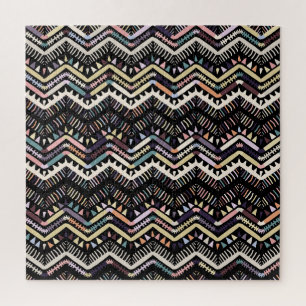 Puzzle folklore géométrique d'Ikat, motif aztèque tribal.