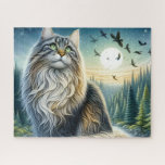 Puzzle Forest Maine Coon Cat<br><div class="desc">Forest Maine Coon Cat
Art/illustration
customizable</div>