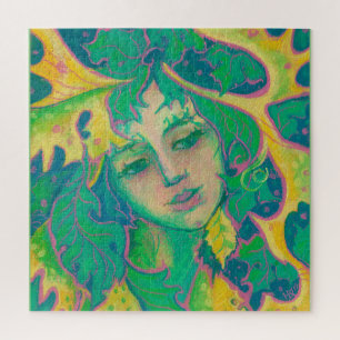Puzzle Forest Spirit, Surreal Imaginaire Portrait Green F