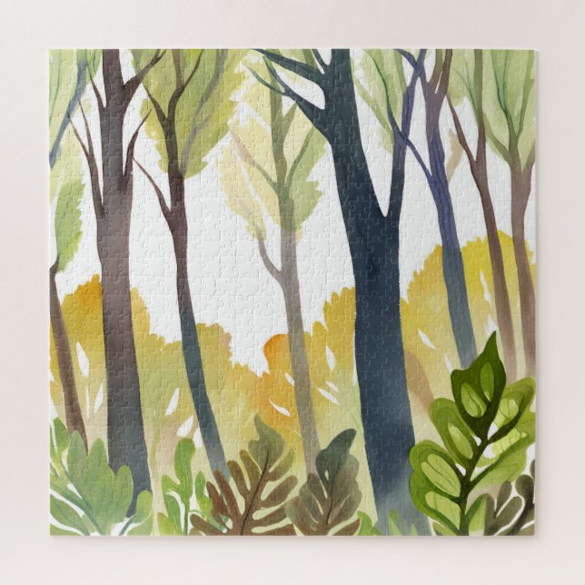 Puzzle Forêt à l'aquarelle | Peinture de forêt verte de l (Vertical)