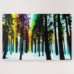 Puzzle Forêt Abstraite avec des souffles arc-en-ciel et d