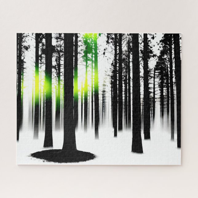 Puzzle Forêt Abstraite de Noir et Blanc avec Glow Vert (Horizontal)