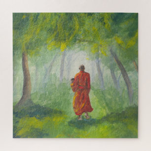 Puzzle Forêt asiatique, peinture de moine acrylique.