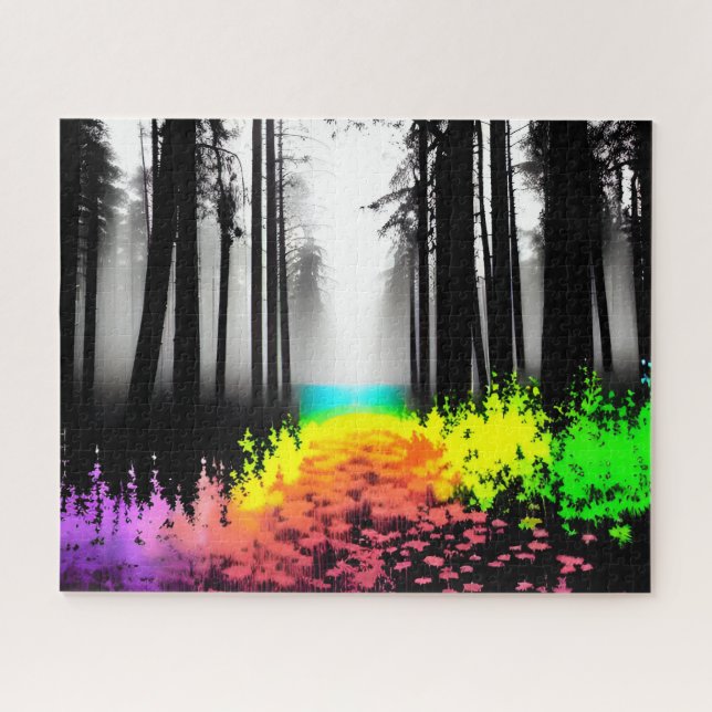 Puzzle Forêt brumeuse noire et blanche avec plaque de pei (Horizontal)