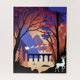 Puzzle Forêt crépusculaire de Noël traîneau du Père Noël