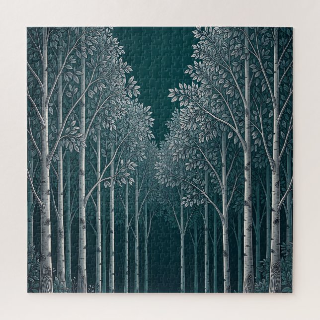 Puzzle Forêt d'arbres blancs et bouleaux de teinte sarcel (Vertical)