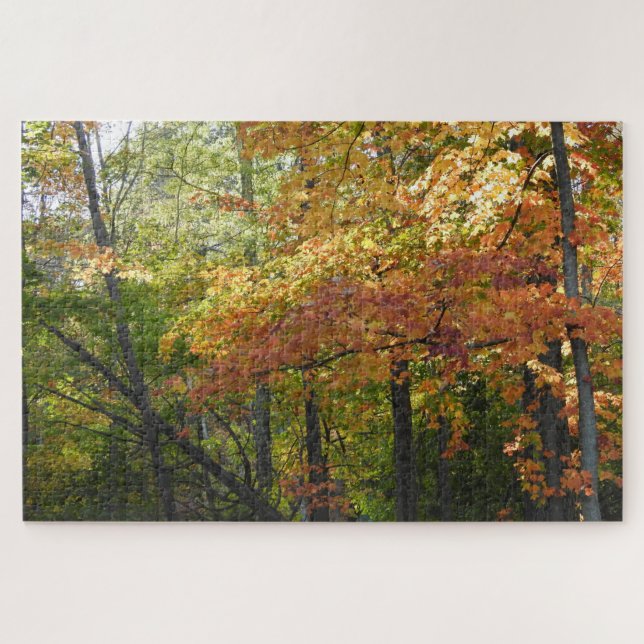 Puzzle Forêt d'automne Orange et Feuilles verts (Horizontal)