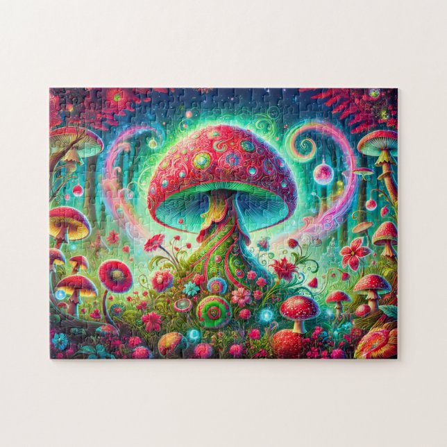 Puzzle Forêt de champignons fantastiques aux couleurs psy (Horizontal)
