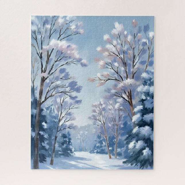 Puzzle Forêt de Frostlight | Nature aquarelle neige hiver (Vertical)