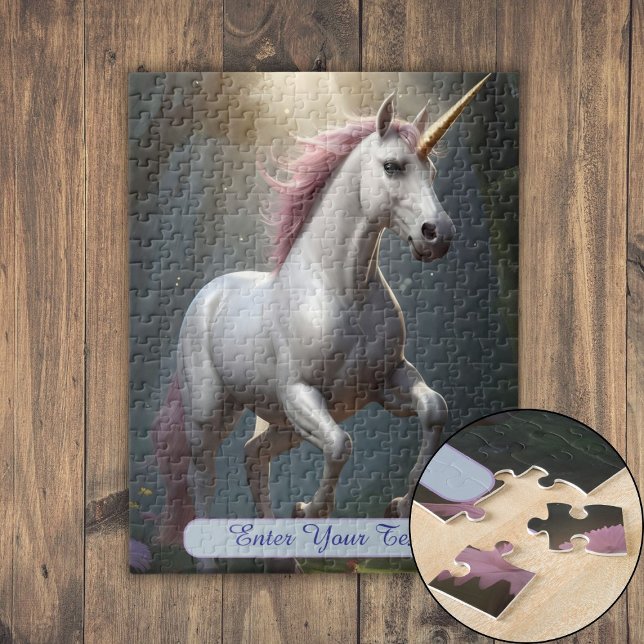 Puzzle Forêt de licorne blanche personnalisée (Personalized White Unicorn Forest Jigsaw Puzzle)