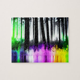 Puzzle Forêt De Neon Reflétant Sur L'Eau