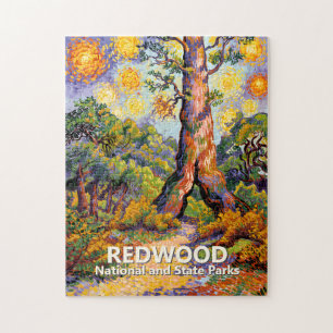 Puzzle Forêt de Séquoias Rouges Rétro Van Gogh Colorée