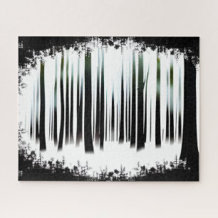 Puzzle Forêt de silhouette d'hiver noir et blanc