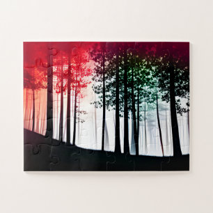 Puzzle Forêt de Silhouette Noire avec Rouge pour Enfants