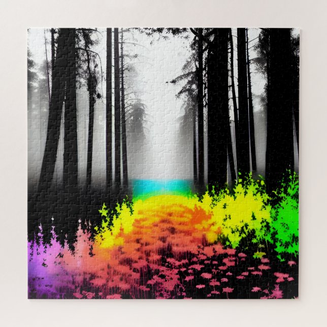 Puzzle Forêt de silhouette noire et blanche et éclaboussu (Horizontal)