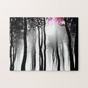 Puzzle Forêt de silhouette noire et blanche et minuscule 