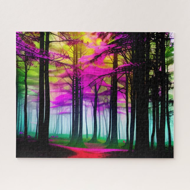 Puzzle Forêt de truites enchantées noir et blanc et vert (Horizontal)