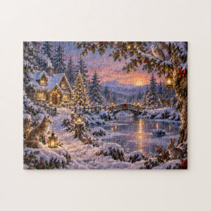 Puzzle Forêt Enchantée de Noël en Hiver Animée de Faune S