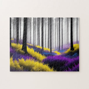 Puzzle Forêt enchantée violet et Fleurs sauvages jaunes