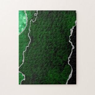 Puzzle Forêt Glamouruse Marbre Vert Chic Paillettes Argen