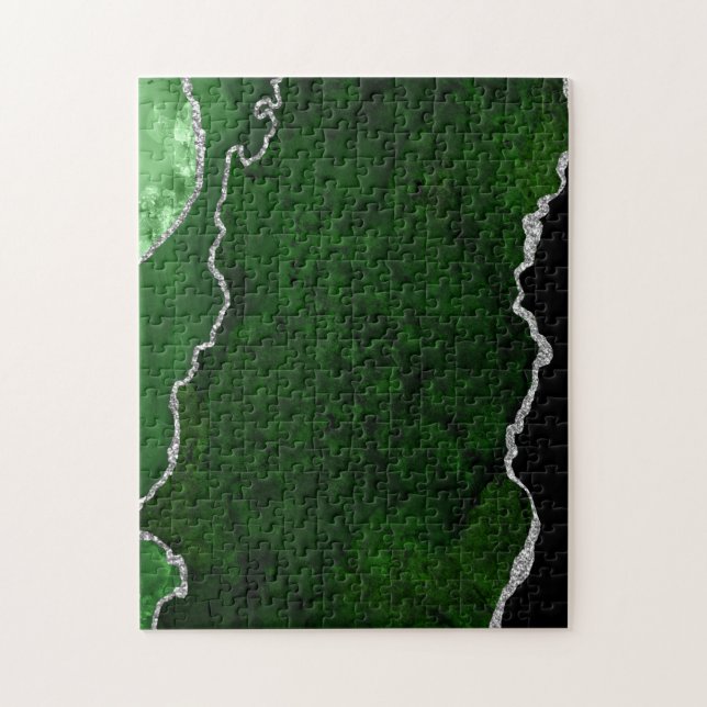 Puzzle Forêt Glamouruse Marbre Vert Chic Paillettes Argen (Vertical)