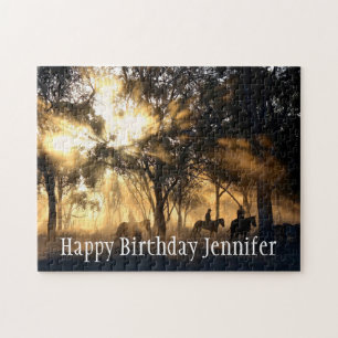 Puzzle Forêt magnifique Chevaux d'équitation Sun Riding N