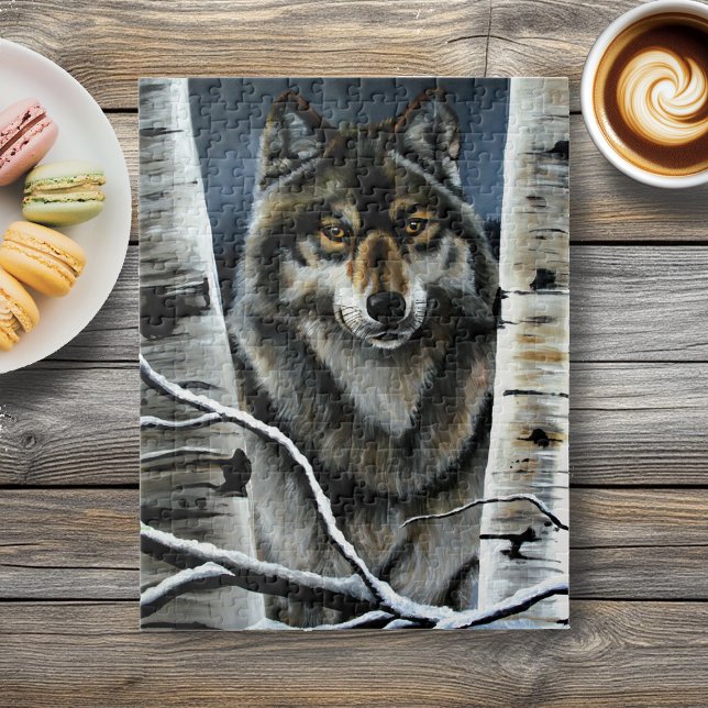 Puzzle Forêt mystique de bouleaux en hiver avec loup alph (Créateur téléchargé)