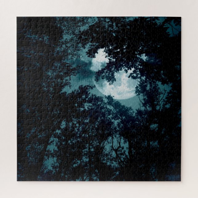 Puzzle Forêt nocturne enchantée avec pleine lune (Vertical)
