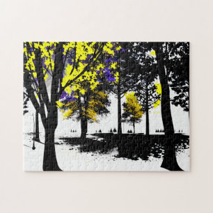 Puzzle Forêt noire et blanche avec jaune et violet
