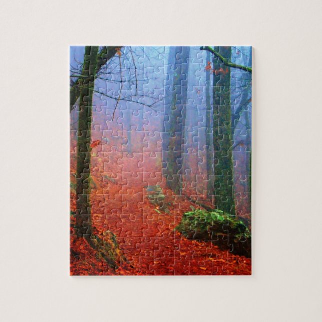 Puzzle Forêt peinte Automne Brouillard bleu (Vertical)