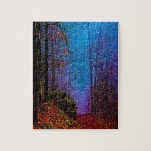 Puzzle Forêt peinte d'automne brume violette