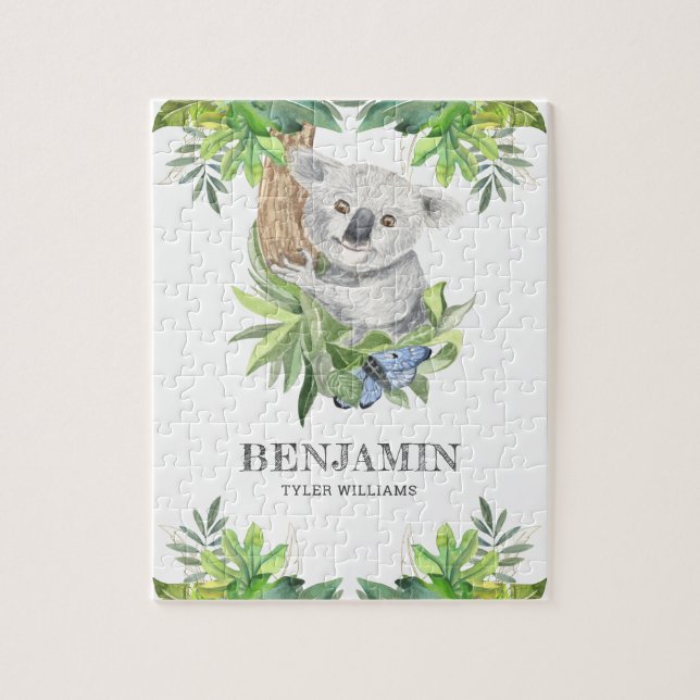 Puzzle Forêt Rustique Ourson Koala Mignon Prénom Enfants (Vertical)