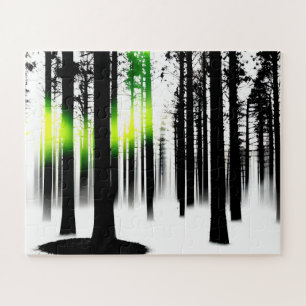 Puzzle Forêt Silhouette Noire Luminaire Vert Pour Enfants