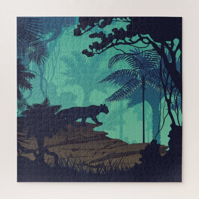 Puzzle Forêt tropicale, arrière - plan du soir jaguar. (Vertical)
