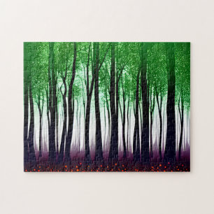 Puzzle Forêt Verte Abstraite Aux Fleurs De Fleur Rouge