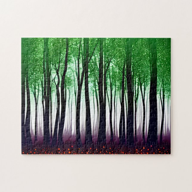 Puzzle Forêt Verte Abstraite Aux Fleurs De Fleur Rouge (Horizontal)