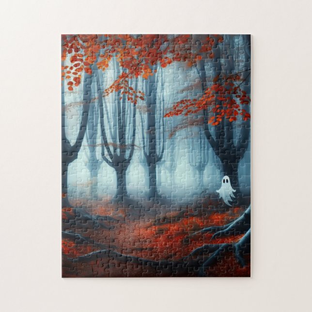 Puzzle Forêts éffrayantes d'automne avec un fantôme (Vertical)