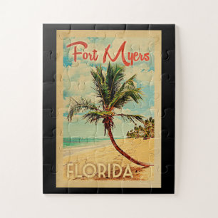 Puzzle Fort Myers Florida Palm Tree Beach Vintage Travel