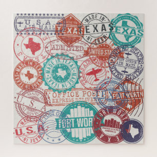 Puzzle Fort Worth Texas : timbres de voyage.