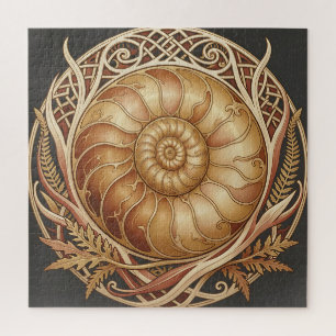 Puzzle Fossile d'ammonite dorée Cadre celtique Motif orné