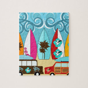 Puzzle Fourgons hippies surfants sans valeur de plage de