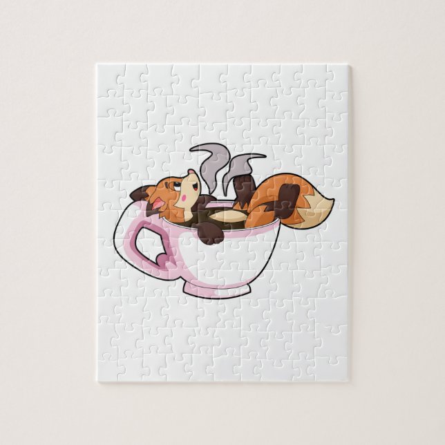 Puzzle Fox with Coffee (Vertical)