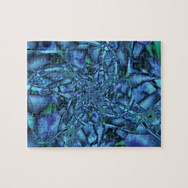 Puzzle Fractable avec forme géométrique bleue et verte (Horizontal)