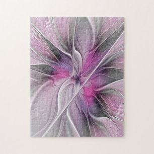 Puzzle Fractal Floral Moderne Abstrait Fleur Rose Gris
